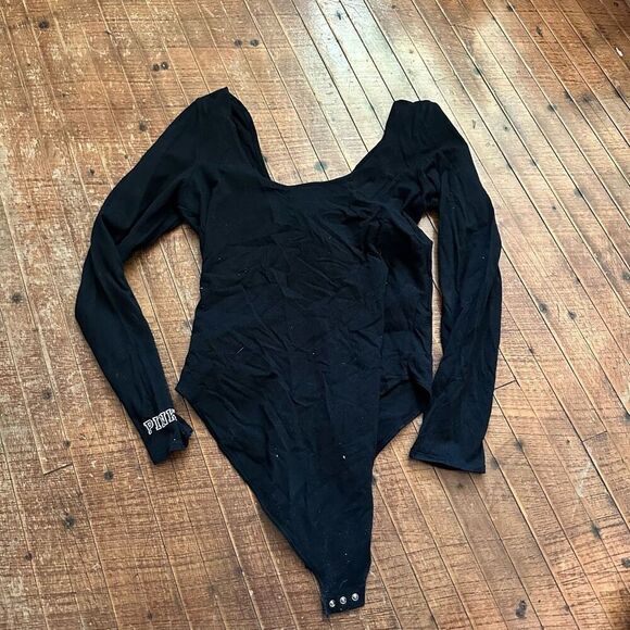 Victoria’s Secret black lace up long sleeve L knit bodysuit - Picture 3 of 3